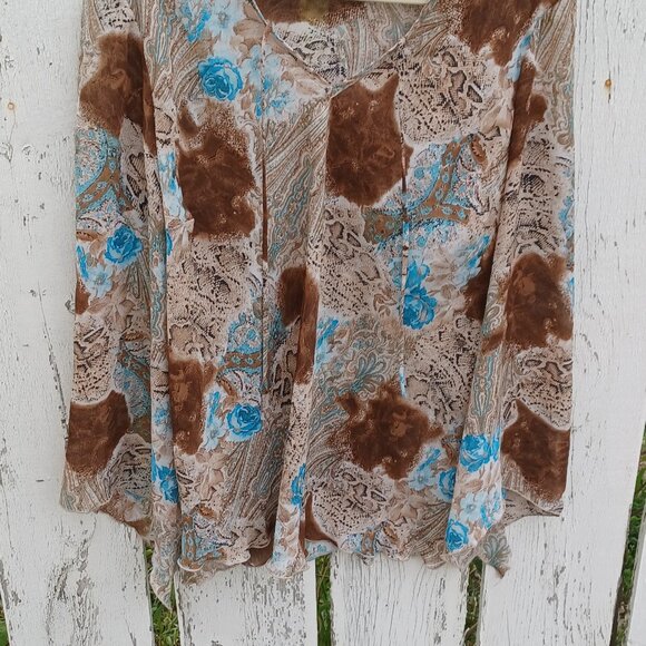 MXM Brown and Blue Patterned Blouse - Picture 5 of 9